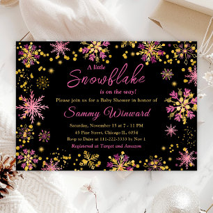 Goldene und rosa Schneeflocken Winter-Baby-Party Einladung