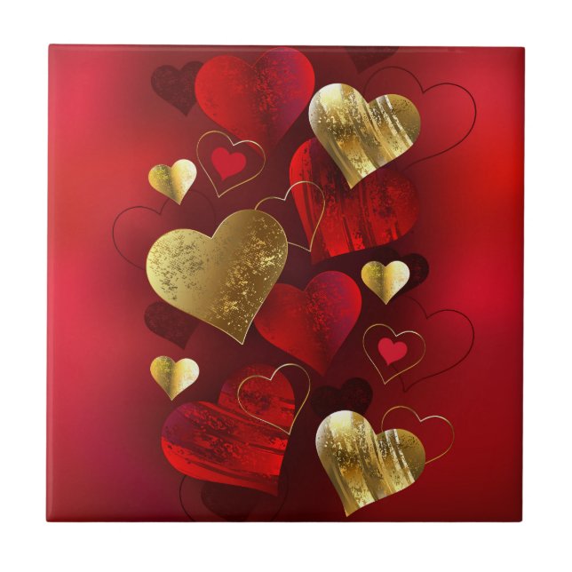 Goldene und rote Valentine Fliese (Vorderseite)