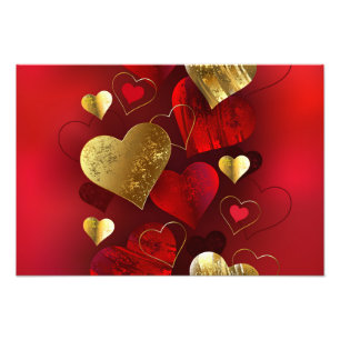 Goldene und rote Valentine Fotodruck