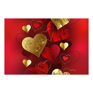 Goldene und rote Valentine Fotodruck