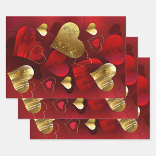 Goldene und rote Valentine Geschenkpapier Set