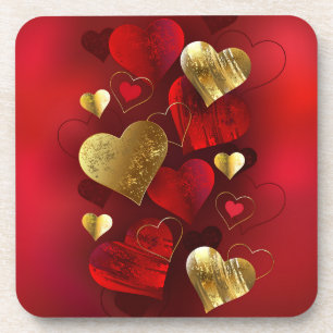 Goldene und rote Valentine Getränkeuntersetzer