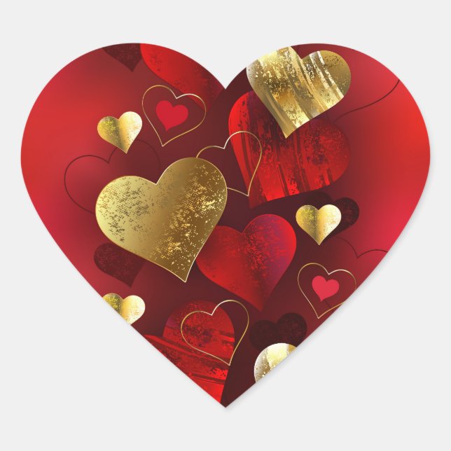 Goldene und rote Valentine Herz-Aufkleber (Vorderseite)