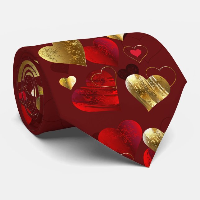 Goldene und rote Valentine Krawatte (Gerollt)
