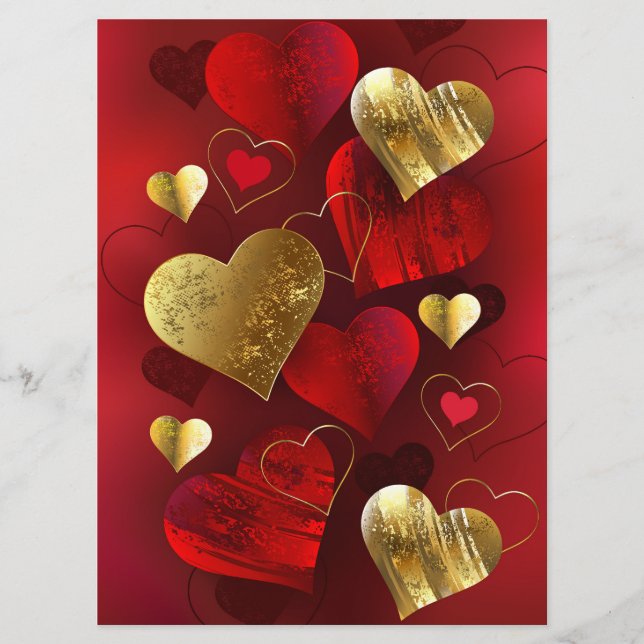 Goldene und rote Valentine Menükarte (Vorderseite)