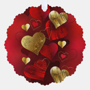 Goldene und rote Valentine Ornament Karte