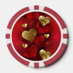 Goldene und rote Valentine Pokerchips