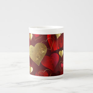 Goldene und rote Valentine Prozellantasse