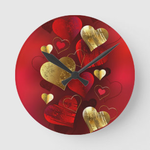Goldene und rote Valentine Runde Wanduhr