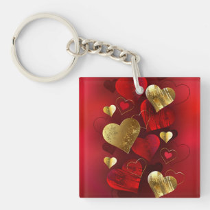 Goldene und rote Valentine Schlüsselanhänger