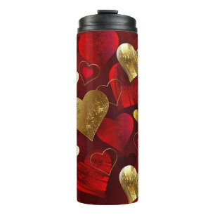 Goldene und rote Valentine Thermosbecher