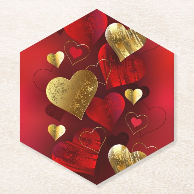 Goldene und rote Valentine Untersetzer (Vorderseite)