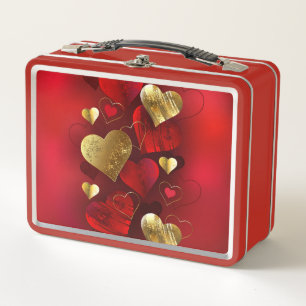 Goldene und rote Valentinskarten Metall Brotdose