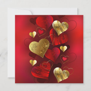 Goldene und rote Valentinskarten Mitteilungskarte