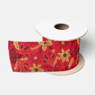 Goldene und rote Weihnachtspoinsettienblüten Satinband