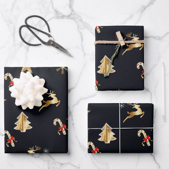 goldene und rote Weihnachtszeichen Geschenkpapier Set (Vorderseite)