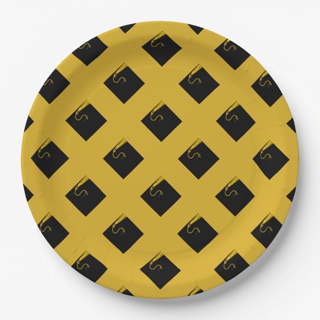 Goldene und schwarze Abschlussfeier Pappteller (Vorderseite)