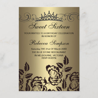 Goldene und schwarze Rose & Tiara Einladung zum Ge