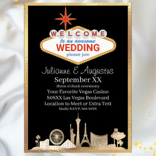 Goldene und schwarze Skyline Las Vegas Hochzeit Einladung