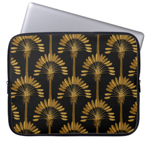 Goldene und schwarze Tapete mit Blumenmuster in th Laptopschutzhülle