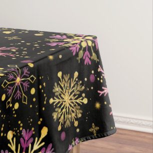 Goldene und schwarze Winterschneeflocken Tischdecke