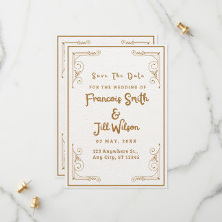 Goldene und weiße Eleganz Save the Date Einladung