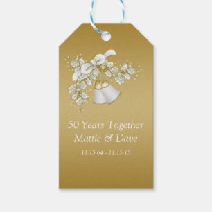 Goldene und weiße Hochzeitsglocken 50. Hochzeitsta Geschenkanhänger