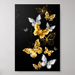 Goldene und weiße Schmetterlinge Poster