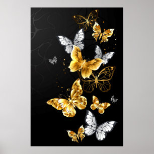 Goldene und weiße Schmetterlinge Poster