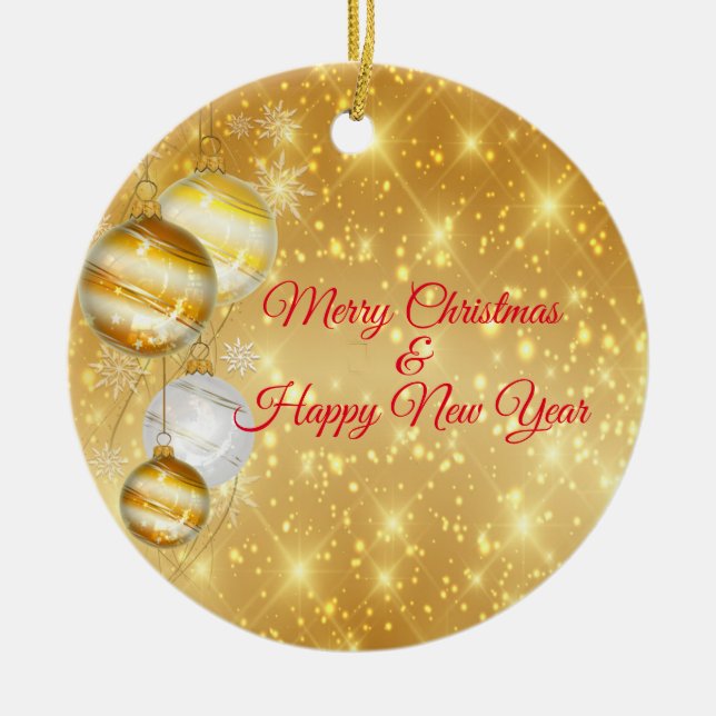 Goldene und weiße Weihnachtsbälle Keramik Ornament (Vorne)