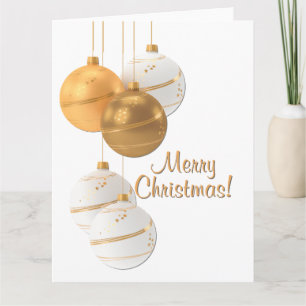 Goldene und weiße Weihnachtskugeln mit individuell Dankeskarte