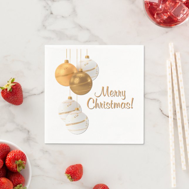Goldene und weiße Weihnachtskugeln mit individuell Serviette (Beispiel)