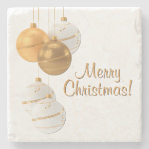 Goldene und weiße Weihnachtskugeln mit individuell Steinuntersetzer