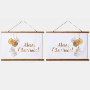 Goldene und weiße Weihnachtskugeln mit individuell Wandteppich Mit Holzrahmen