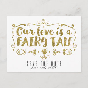 Goldene UNSERE LIEBE IST EIN MÄRCHEN Hochzeit Term Ankündigungspostkarte