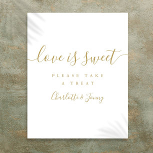 Goldene Unterschrift Schrift Liebe ist süß Schild