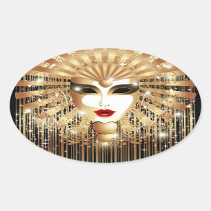 Goldene Venedig Karneval Party Maske Ovaler Aufkleber