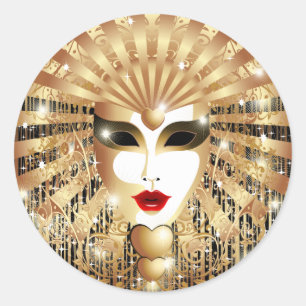 Goldene Venedig-Karnevals-Party-Maske Runder Aufkleber