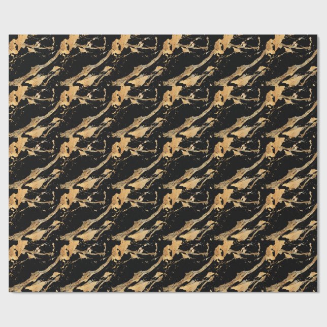 Goldene Venen auf schwarzmarmorAbstrakter Luxe Tex Geschenkpapier (Flach)