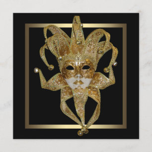 Goldene venezianische Mardi-Gras-Maske Maskenball- Einladung