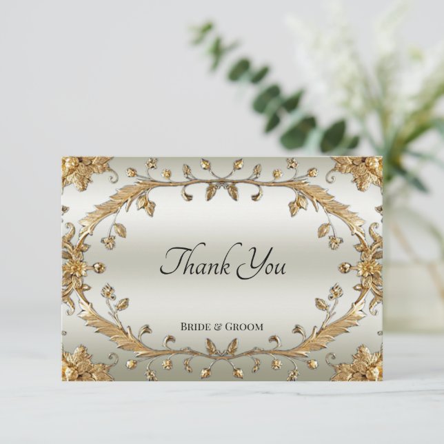 Goldene Verzierte Blume Danke-Karte Dankeskarte (Stehend Vorderseite)