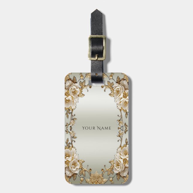 Goldene Verzierte Blume Gepäckmarke Gepäckanhänger (Vorderseite vertikal)