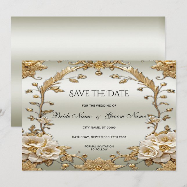 Goldene Verzierte Blume Save the Date (Vorne/Hinten)