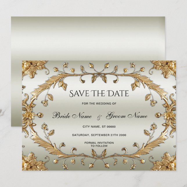 Goldene Verzierte Blume Save the Date (Vorne/Hinten)