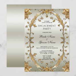Goldene Verzierte Blume Verlobung Einladung