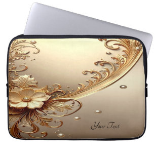 Goldene Verzierte Blumen Laptop-Hülle Laptopschutzhülle
