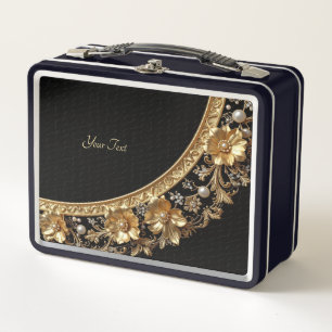Goldene verzierte Blumen Lunchbox