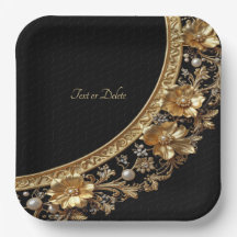Goldene Verzierte Blumen Papierplatte