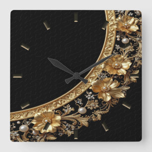 Goldene Verzierte Blumen Wanduhr