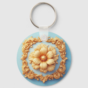 Goldene verzierte Blumenmedaillon-Design Schlüsselanhänger
